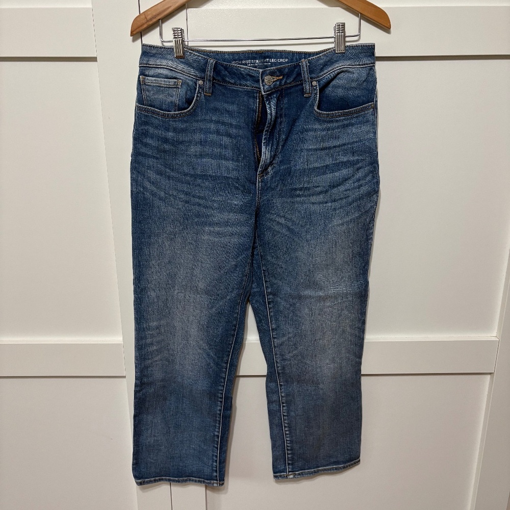 Chicos Straight Leg Crop Jeans 10 High Rise Stretch Denim Jean Blue